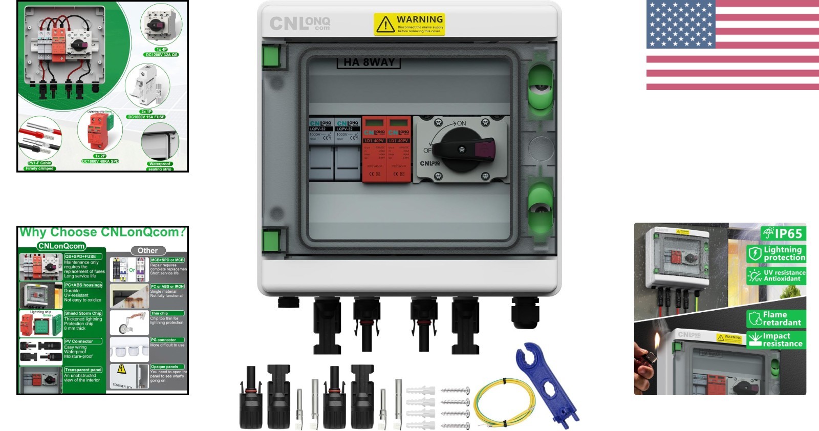 Waterproof Solar PV Combiner Box with 32A Circuit Breaker & Surge Protector