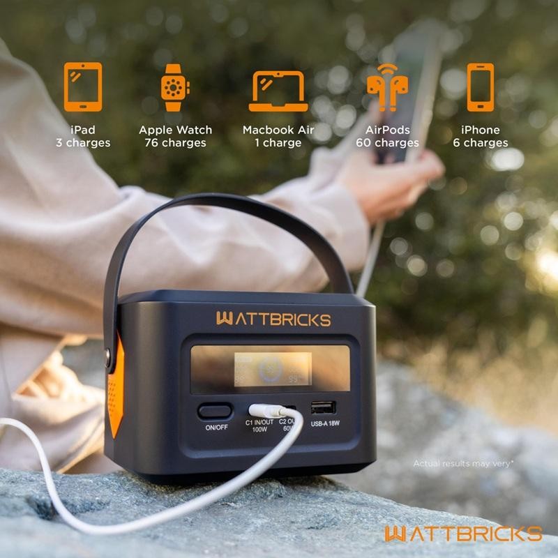WATTBRICKS 100W Energy Capacity Portable Power Station 30W Solar Panel Included