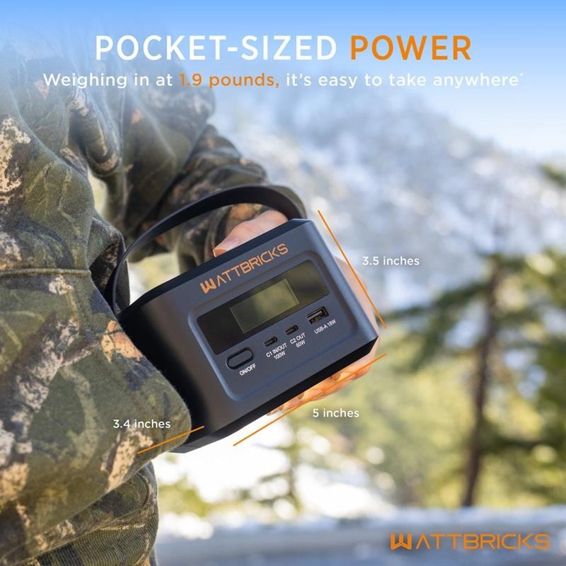 WATTBRICKS 100W Energy Capacity Portable Power Station 30W Solar Panel Included