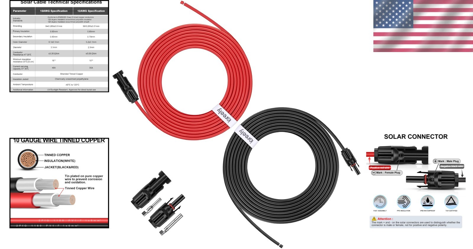 Outdoor 20ft Solar Panel Extension Cord