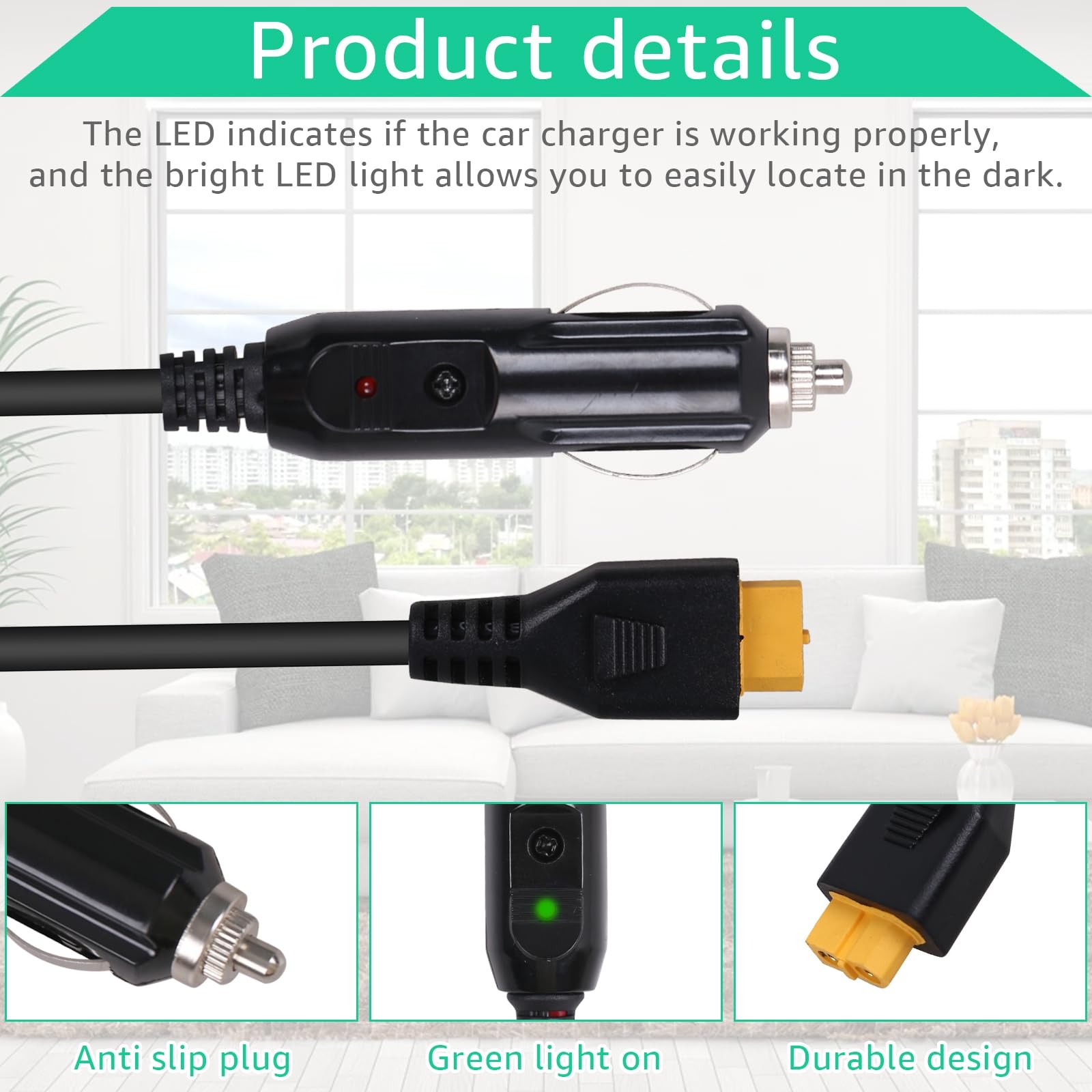 LCMLA 12V/24V XT60 Car Charging Cable Replacement for Ecoflow Delta/River Blu…