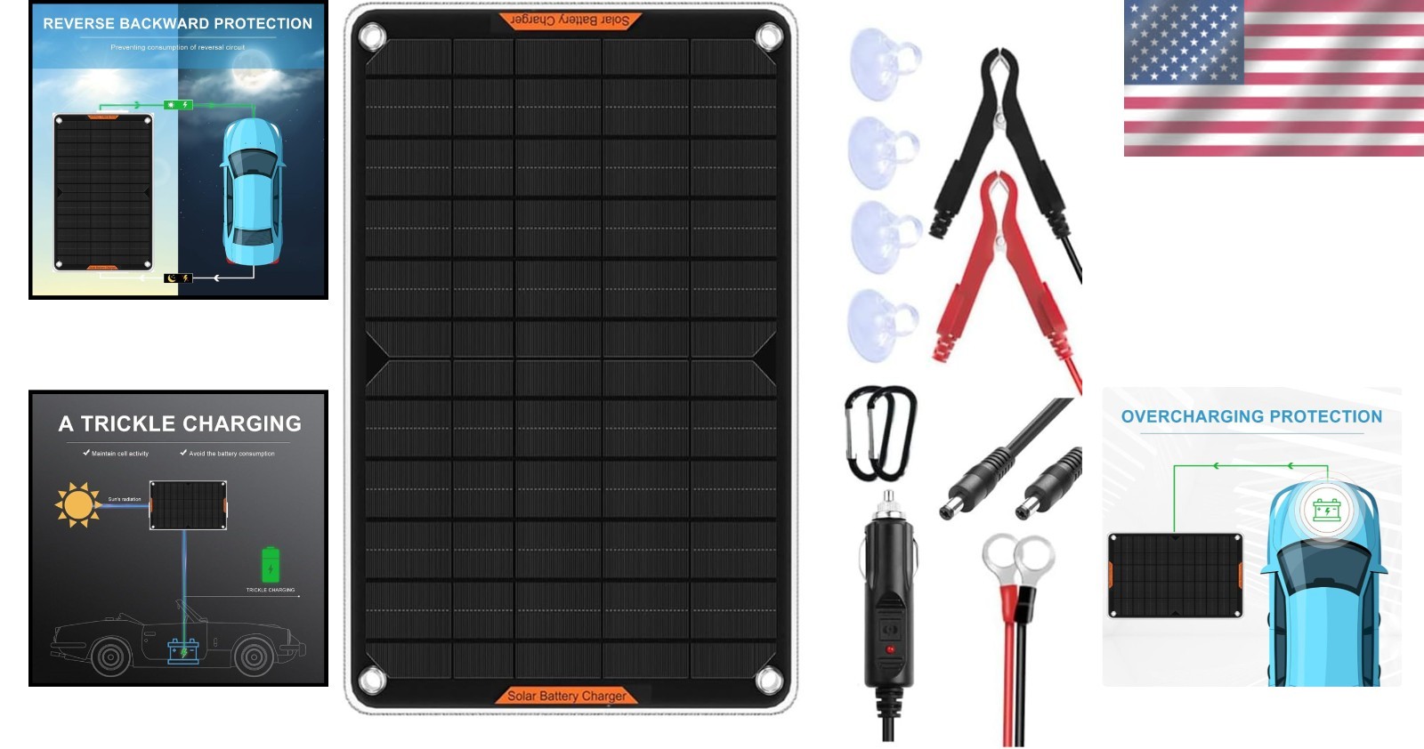 Versatile 10W Solar Car Battery Charger with Cigarette Lighter Plug for Easy Use