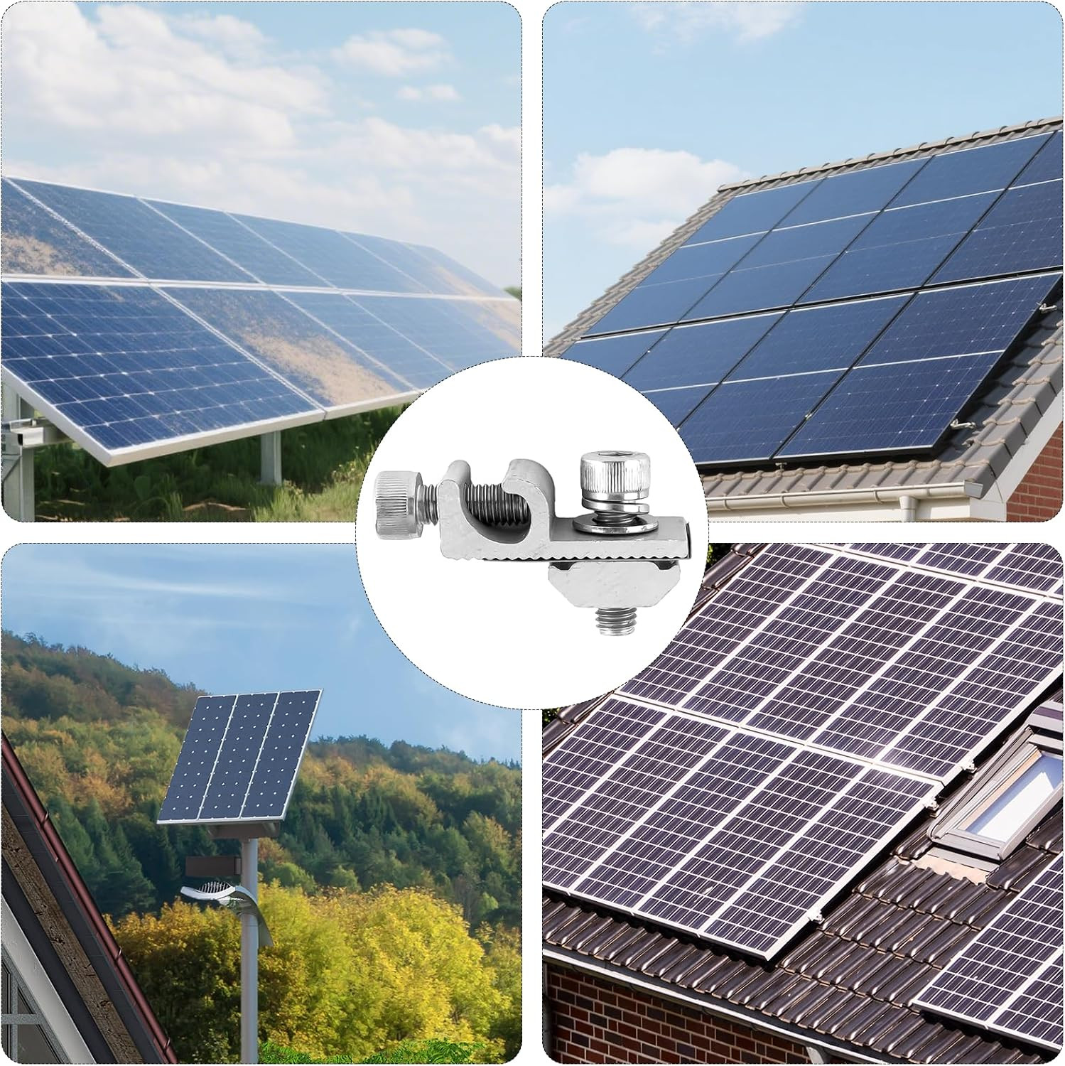 16 Pcs Solar Panel Grounding Lugs, Stainless Steel, Silver, Mount Bracket