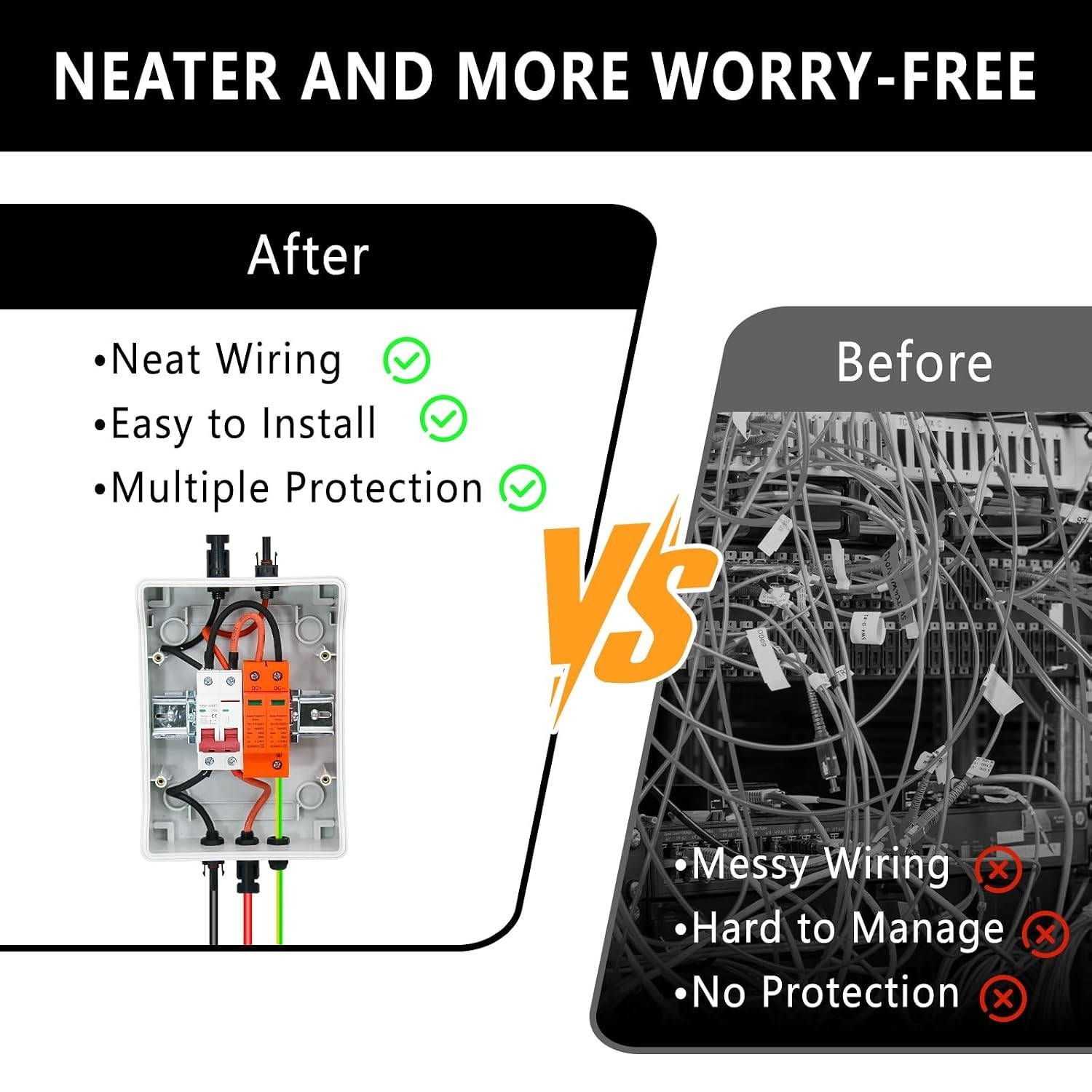 Solar Combiner Box 1-In-1-Out 50A Circuit Breaker Surge Protector