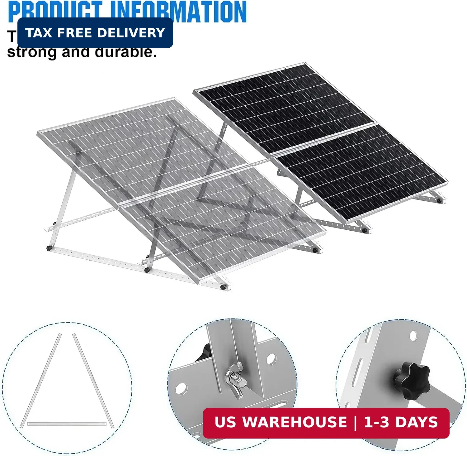 Solar Panel Mounting Brackets, 2 Sets 46 inch with Beam Reinforcement Support an
