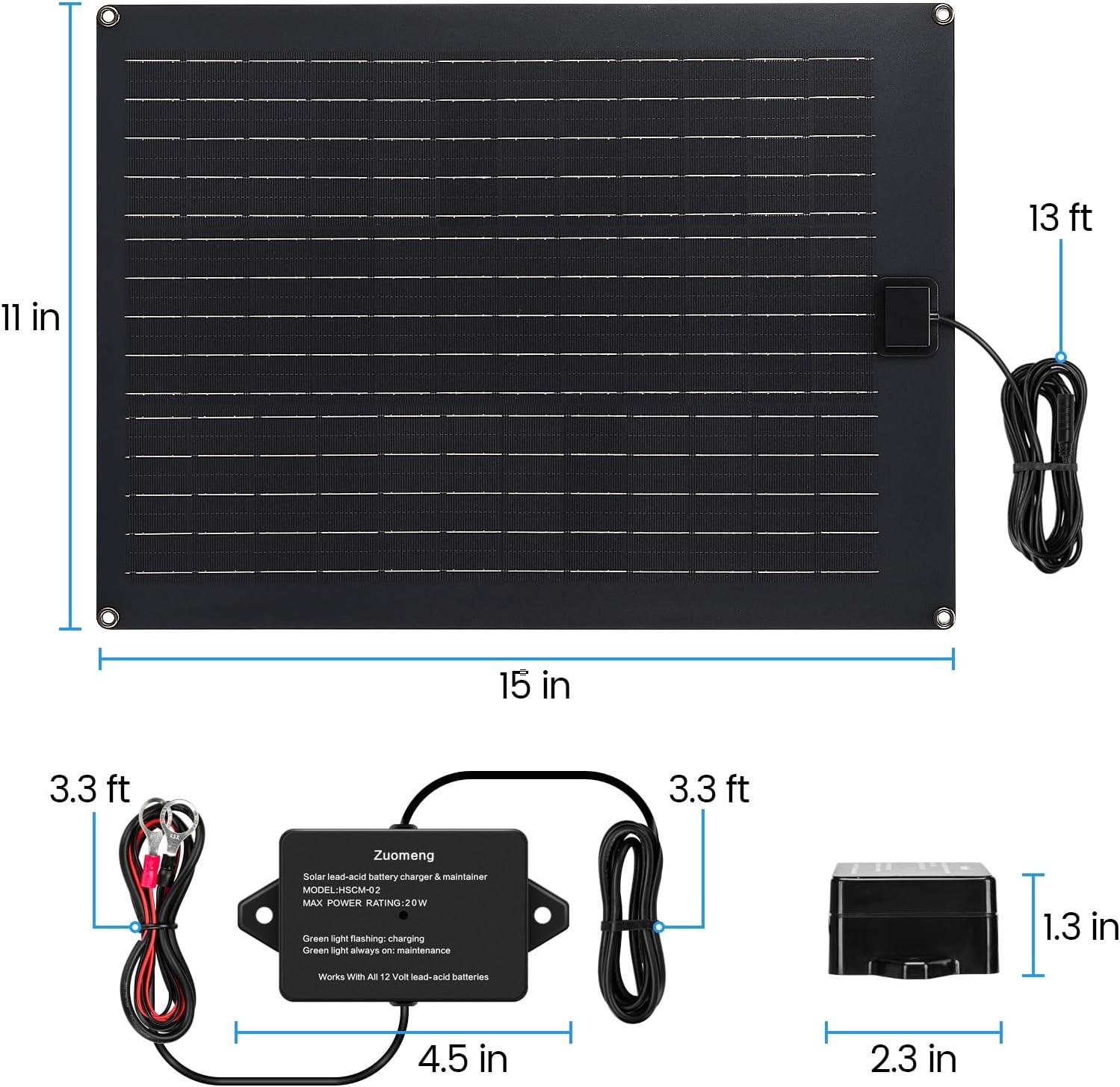 Solar Battery Charger Maintainer, Zuomeng 20W Solar Panel Kit for Dump Trailer B