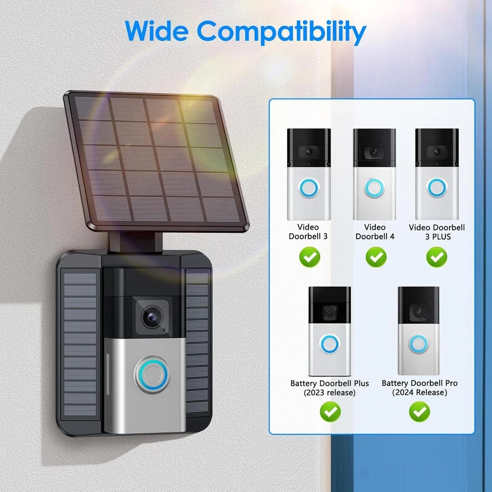 Solar Charger Compatible for Ring Video Doorbell 3/3 Plus/4/Battery Doorbell Plu