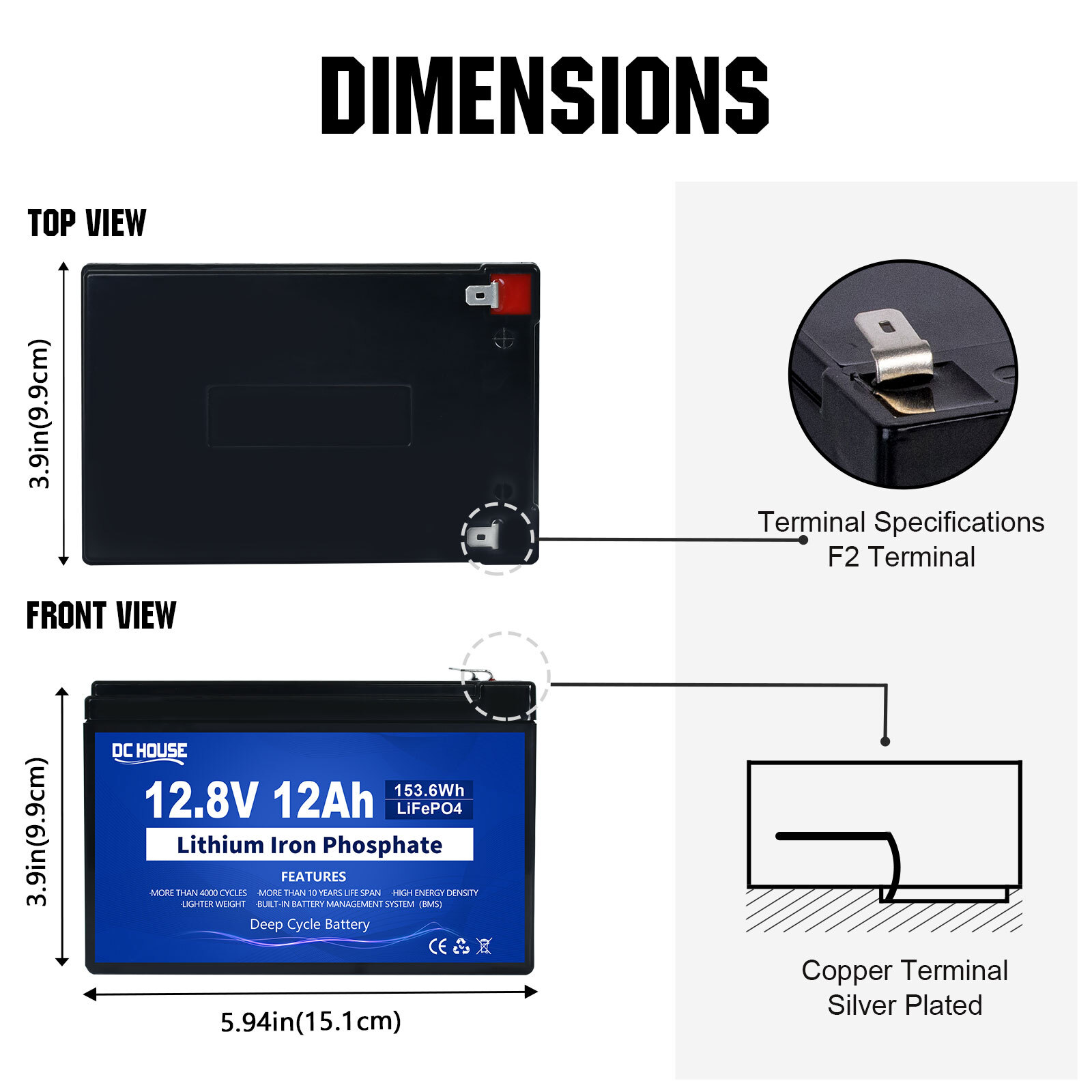 12V 10AH 12Ah LiFePO4 Lithium Battery 15A BMS Up to 15000+ Cycles for RV Home