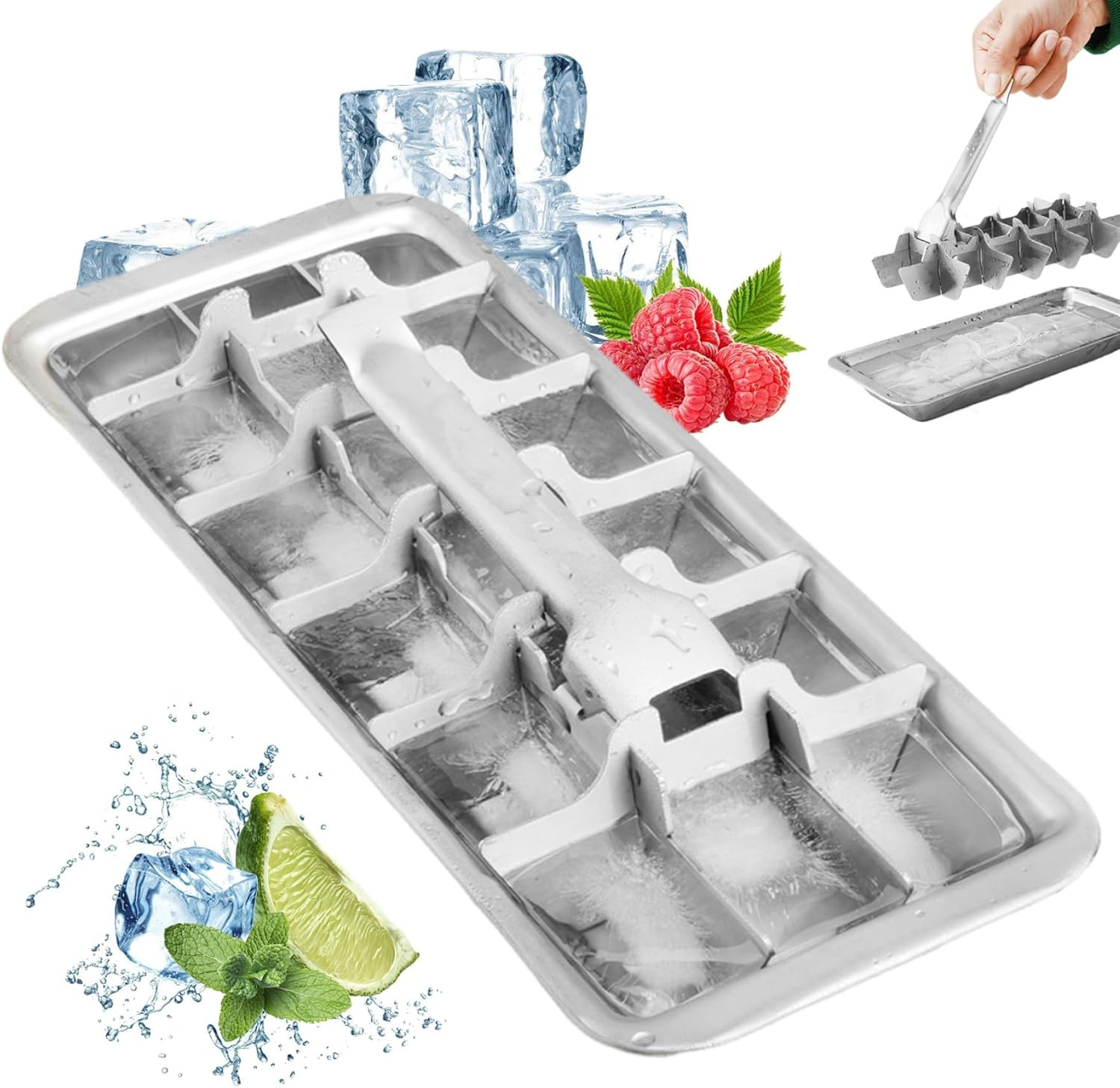 Stainless Steel & Metal Ice Trays with Handle – 18-Slot Small Ice Mold for Fre