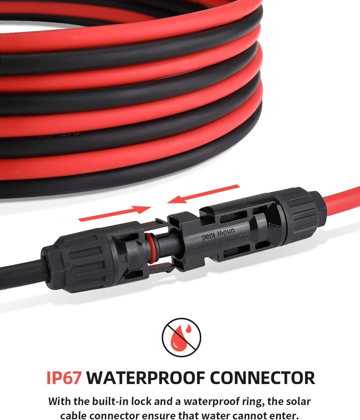 6ft 10AWG Solar Extension Cable with Male & Female Connectors – Pure Copper, …