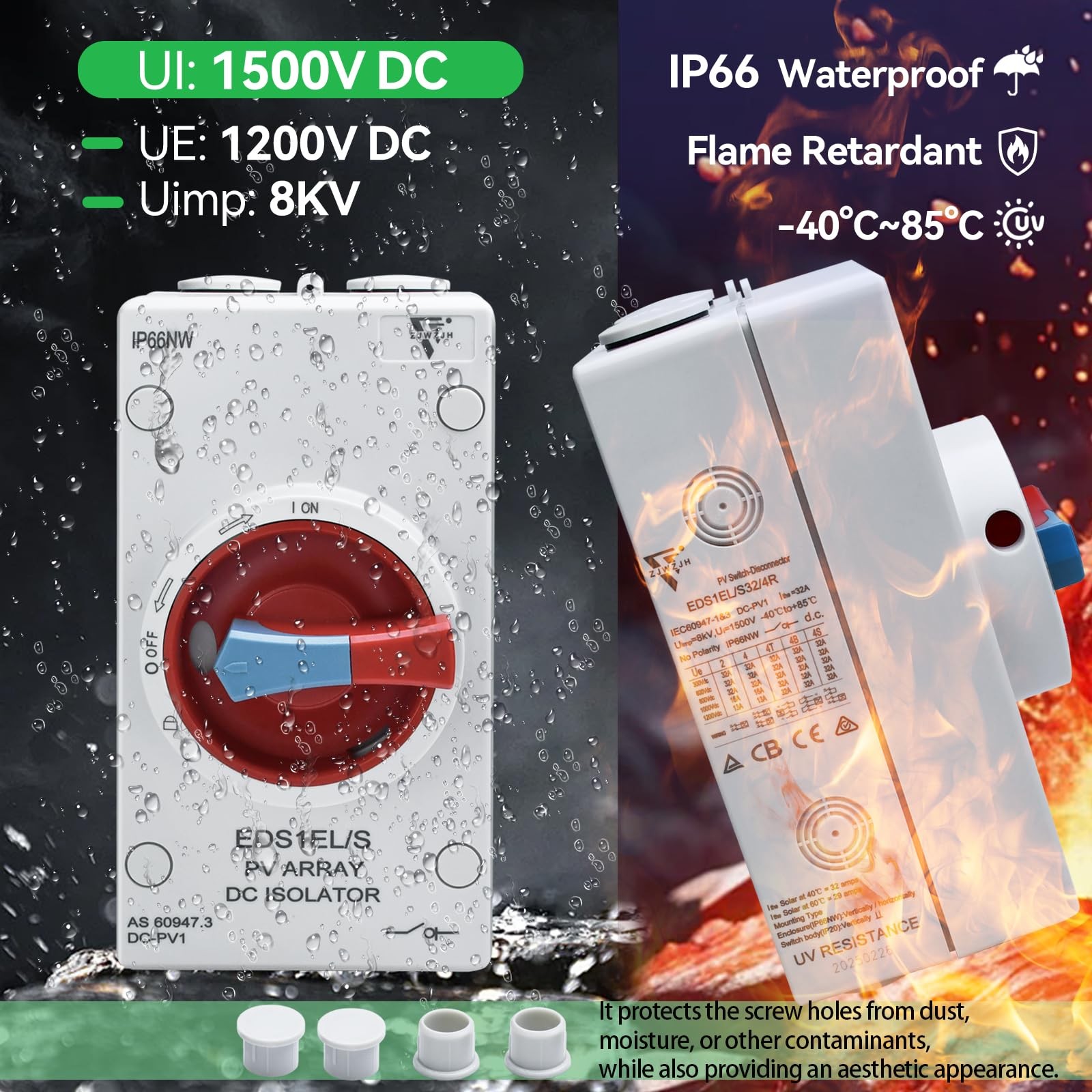 Waterproof IP66 Solar Disconnect Switch 4-Pole Red DC1500V 32Amp Isolator Sol…