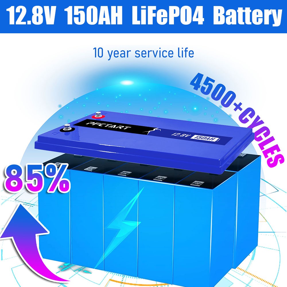 PFCTART 150AH LiFePO4 Lithium Battery Built-in Smart BMS for Solar RV Camping US