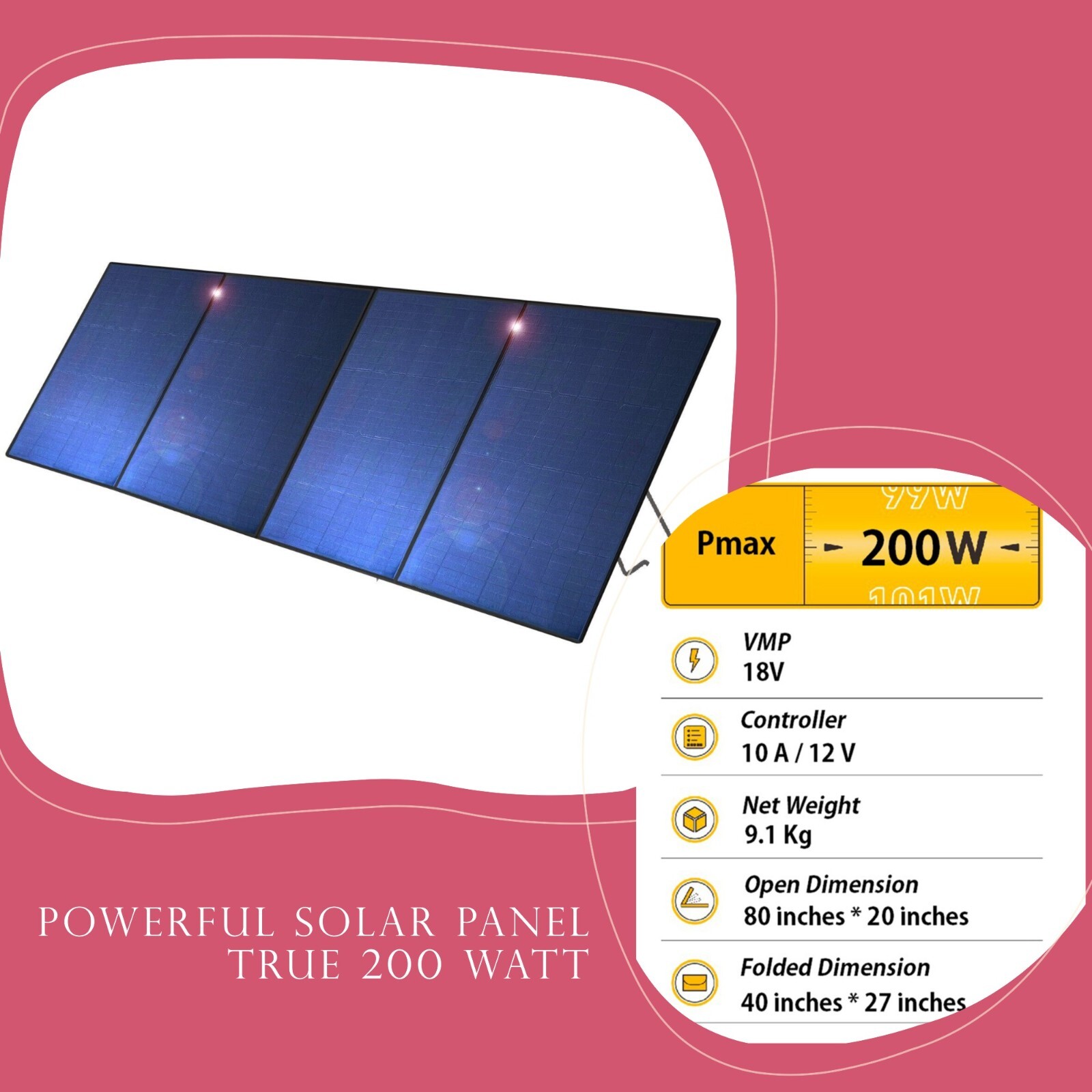 200W Portable Solar Panel Kit Battery Charger Generator Foldable Camping RV Car