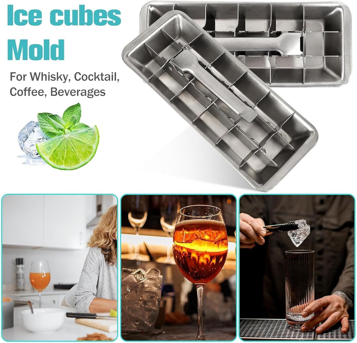 Stainless Steel & Metal Ice Trays with Handle – 18-Slot Small Ice Mold for Fre