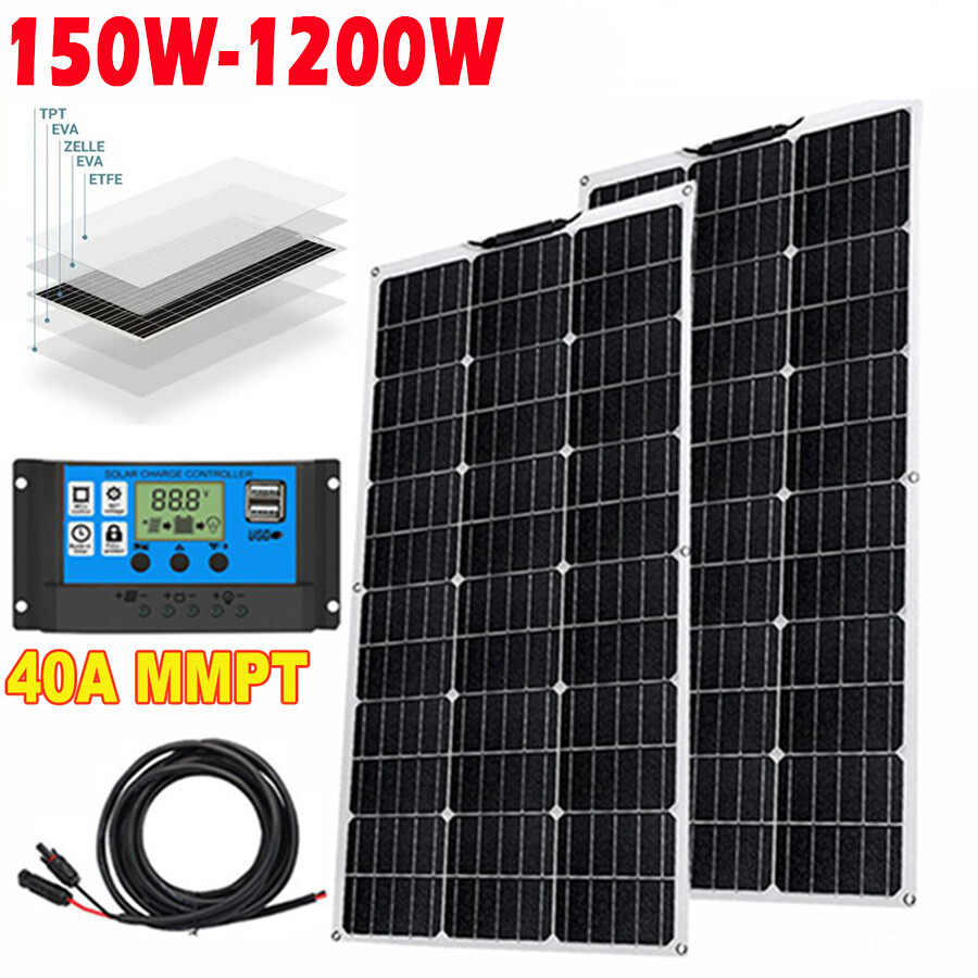 12V 1200W Watt Mono Solar Panel Battery Charger Home Boat Camping RV Off-Grid