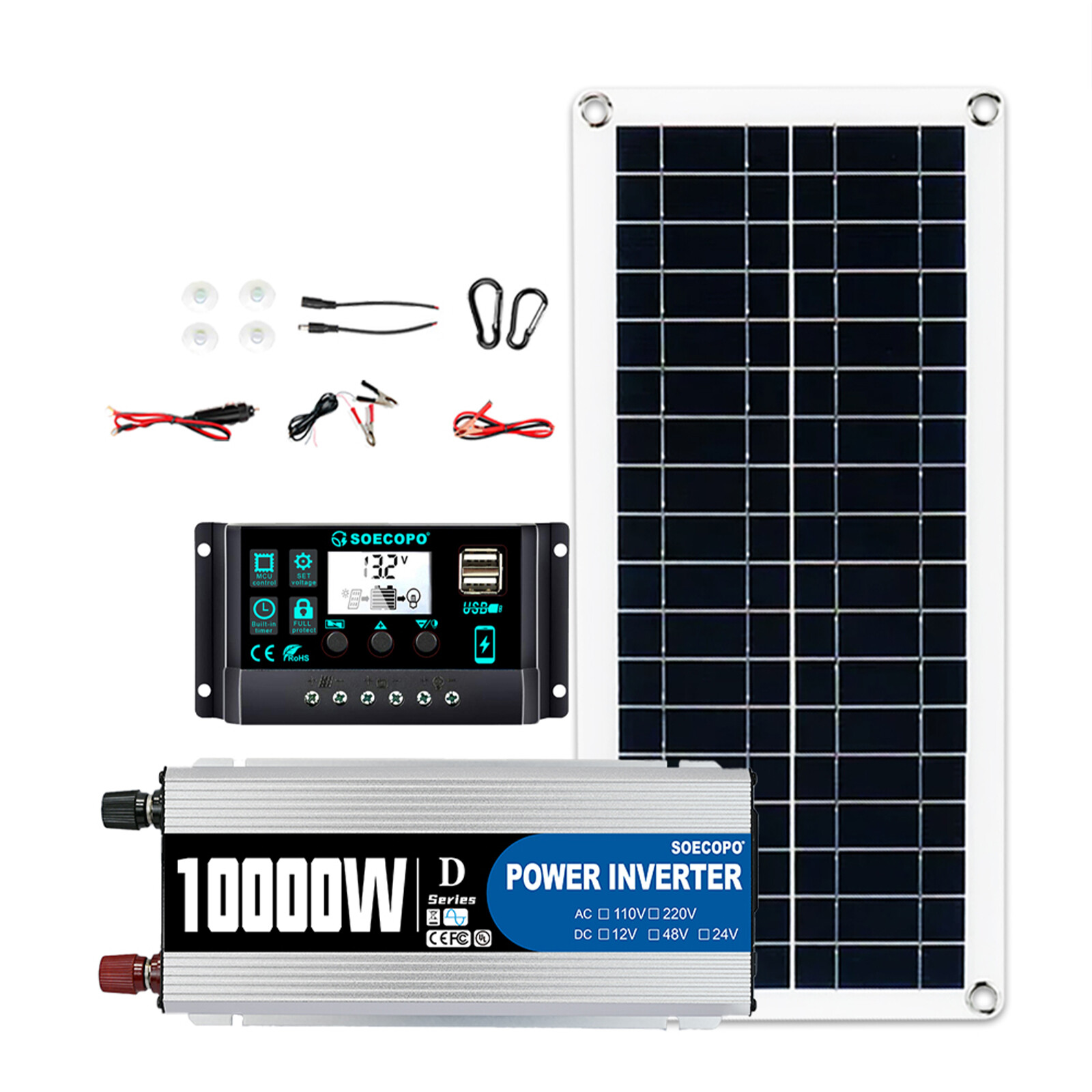 10000W Power Inverter Solar Generator W/200W Solar Panel Home Complete 110V/220V