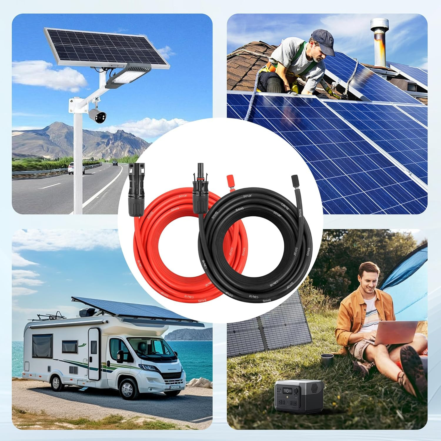 25 FEET 8AWG Solar Panel Extension Cable,8 Gauge Extension Cord, Solar Panel Wir