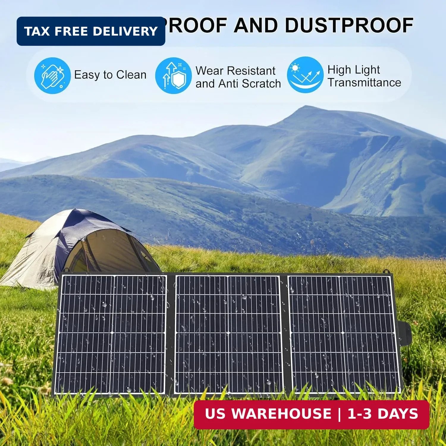 100W Portable Solar Panel, 20V Foldable Solar Charger with USB-A QC3.0 & Type-C