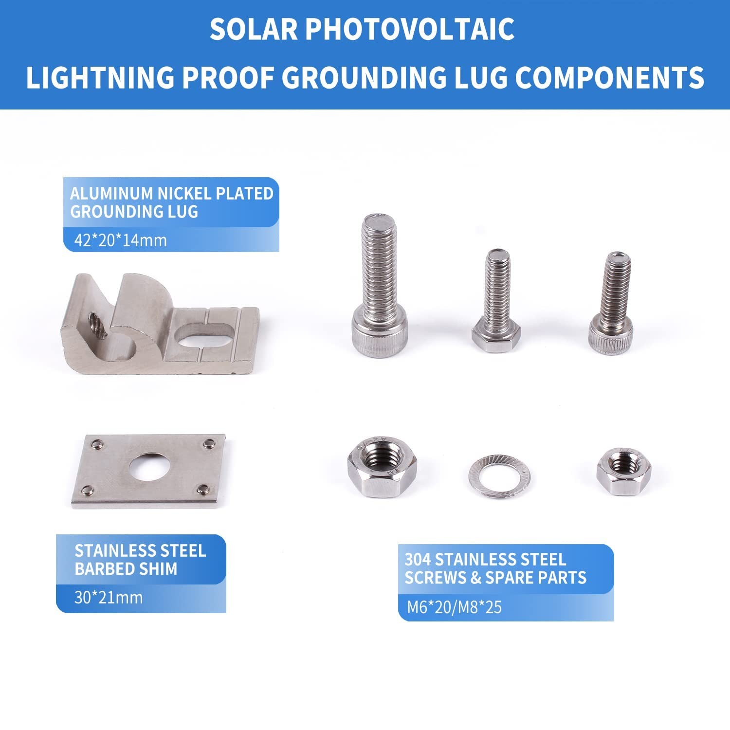 EVARSOL 8Sets Solar Panel Photovoltaic Bolt-On Coupling M6*20/M8*25-8Sets