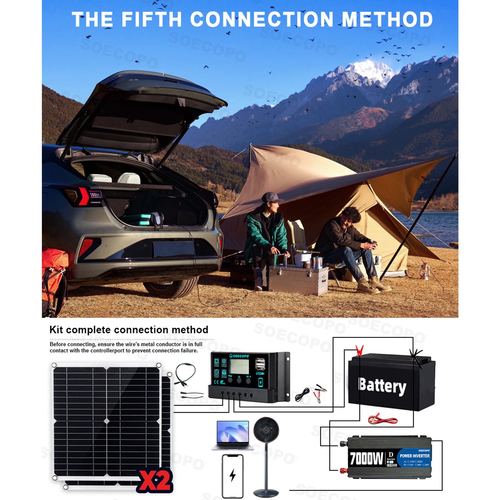 Complete 7000W Off-Grid Solar Kit 7000W Inverter 2pcs 300W Solar Panels