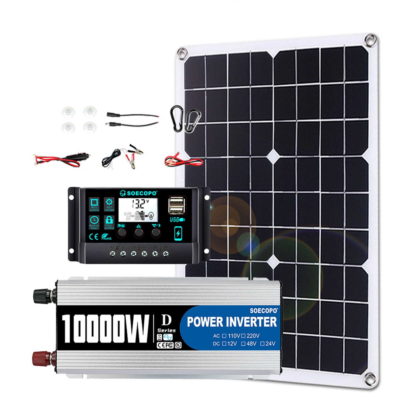 10000W 110V Power Inverter Solar Generator With 500W Solar Panel Home CompletepL