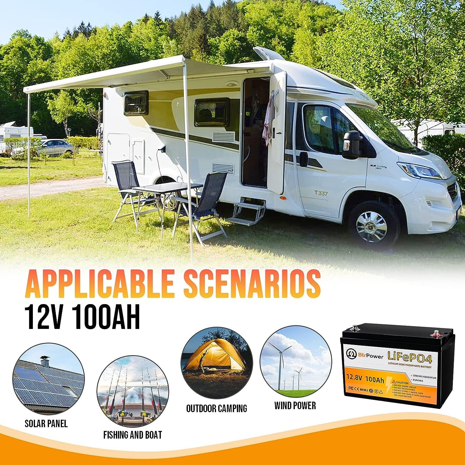 12V 100Ah Lifepo4 Deep Cycle Battery for Marine Rv Trolling Motor Solar System