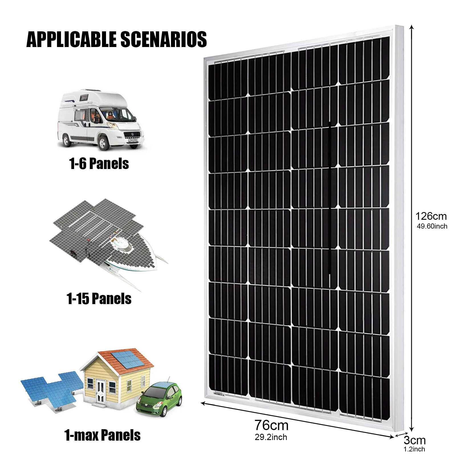 1000W 12V Solar Panel Kit Off-grid for Home RV Boat Caravan With LiFePO4 Battery