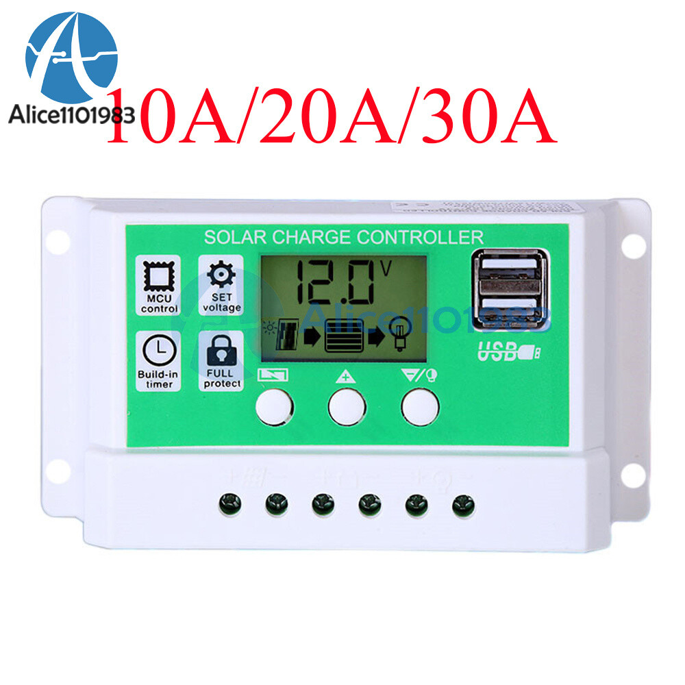 12V 24V 10A/20A/30A Solar Panel Regulator Charge Controller Battery Dual USB PWM
