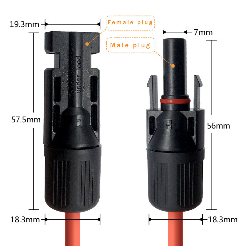 Black+Red 10 AWG Solar Panel Extension Cable Silicone Flexible Wire Connectors