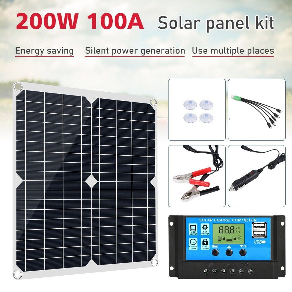 2 PACK 200W Solar Panel Kit 12V Battery Charger w/ 100A Controller Caravan Boat