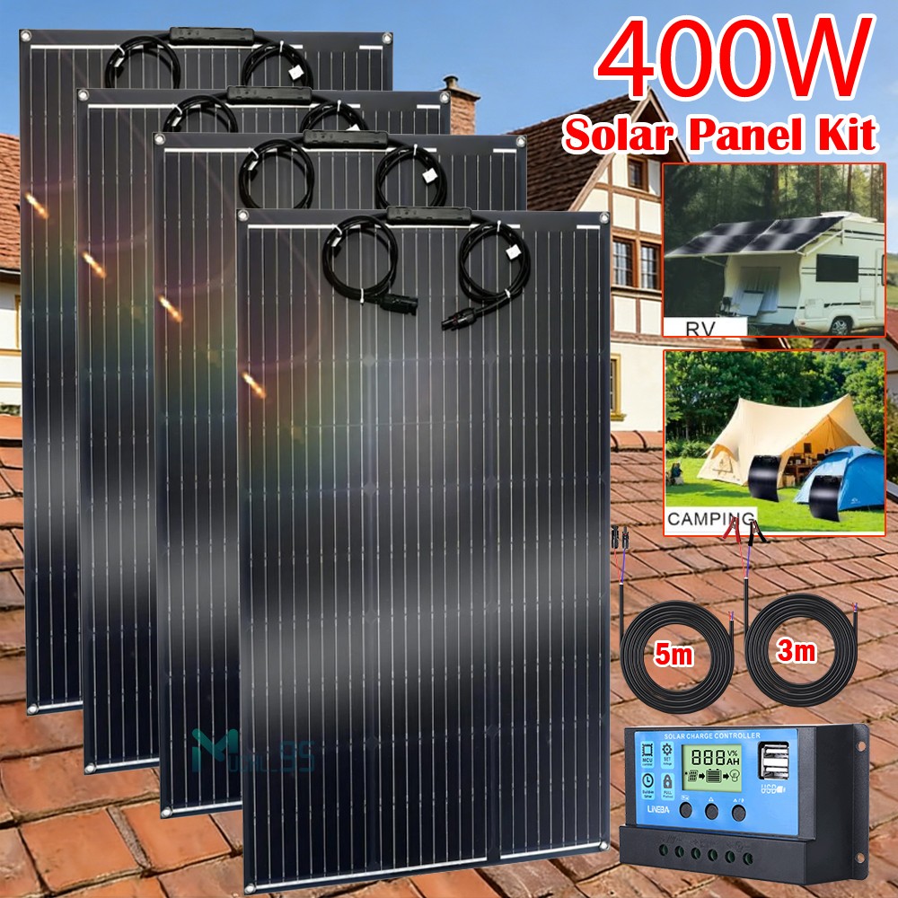 200W 400W Watts 10BB Solar Panels 23% High Conversion RV Home Off-Grid Battery