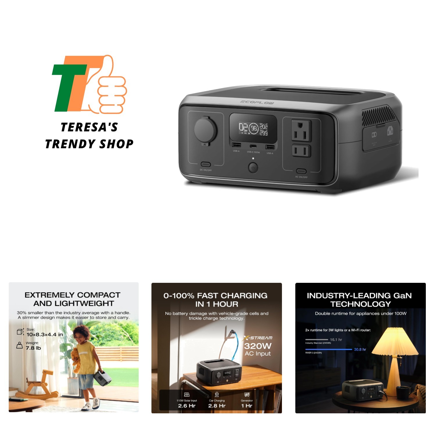 Portable Power Station RIVER 3, 245Wh LiFePO4 Battery Power Station, 1Hr Fast…
