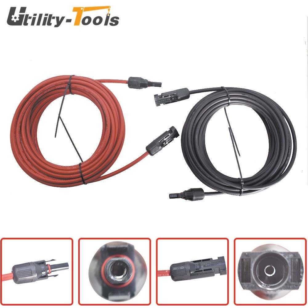 12/10 AWG 1 Pair Black + Red Solar Panel Extension Cable Wire Connector
