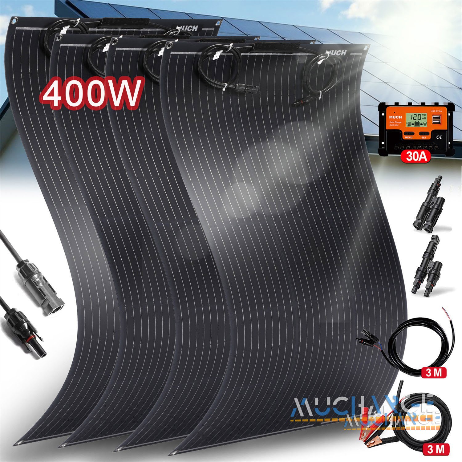 200/400W Flexible Solar Panel Kits Monocrystalline 12V 24V for RV Camping Boat