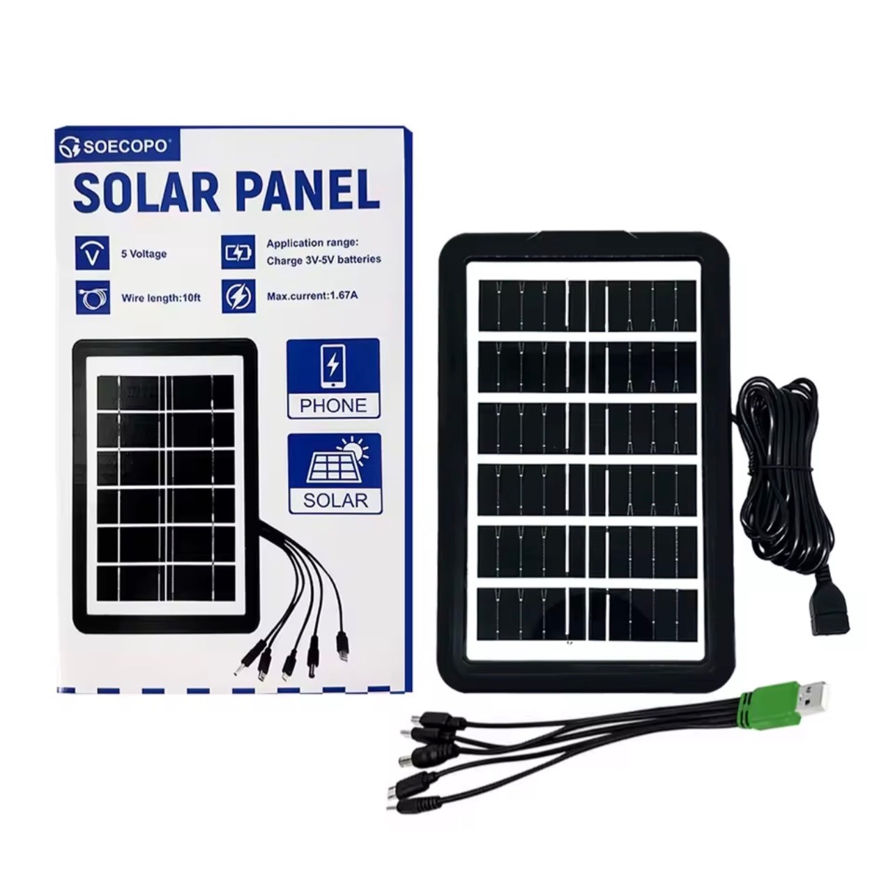 30W Portable Solar Panel 5V USB Charger w/ 5-in-1 Cable Camping