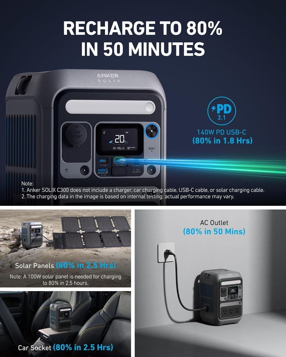 Anker Solar Generator SOLIX C300 with Protective Bag, 288Wh Portable Power Stati