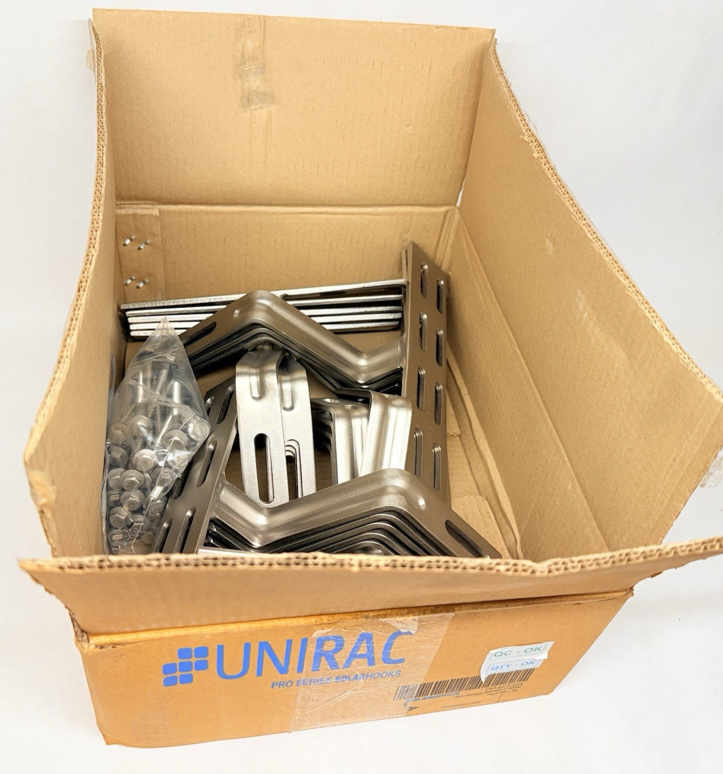 NEW (20-Pack) Unirac 004CT2H SolarHook w/ 9″ Base, for Spanish Tile, Stainless