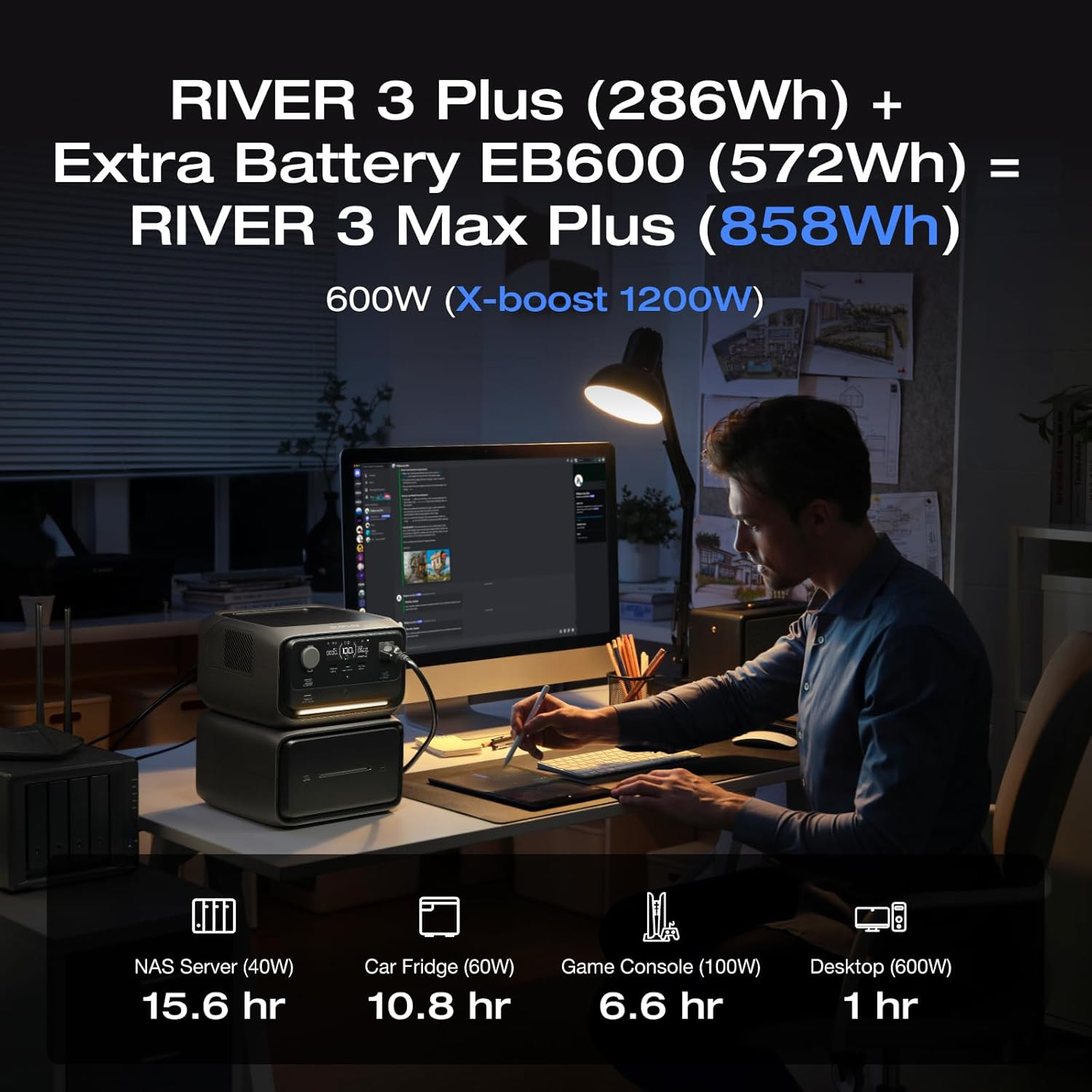 EF ECOFLOW Portable Power Station River 3 plus with EB600 Extra Battery, Expand