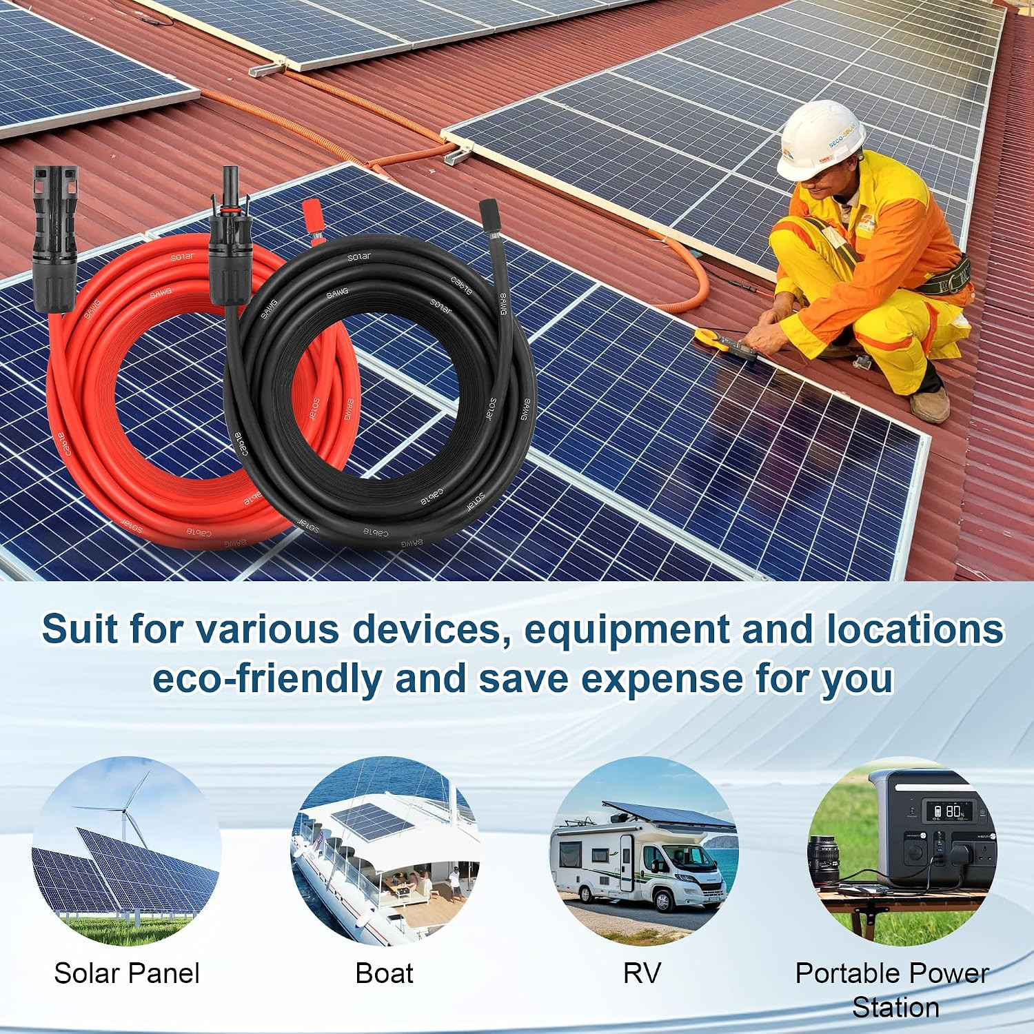 25 FEET 8AWG Solar Panel Extension Cable,8 Gauge Extension Cord, Solar Panel Wir