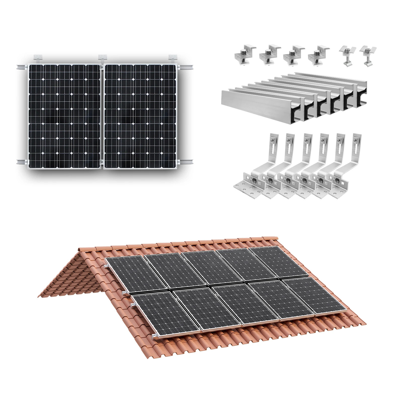 Solar Panel Mounting Set, Photovoltaic Mounting Rail for 1/2/4 Solar Panel, 300