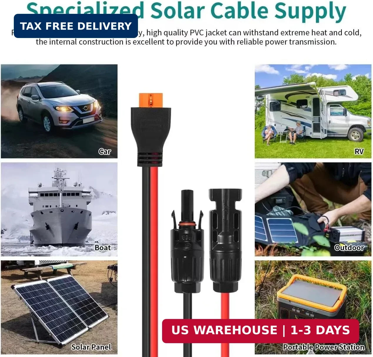 10AWG Tinned Copper Wire XT60i to Solar Panel Connector Extension Cable 20FT – H