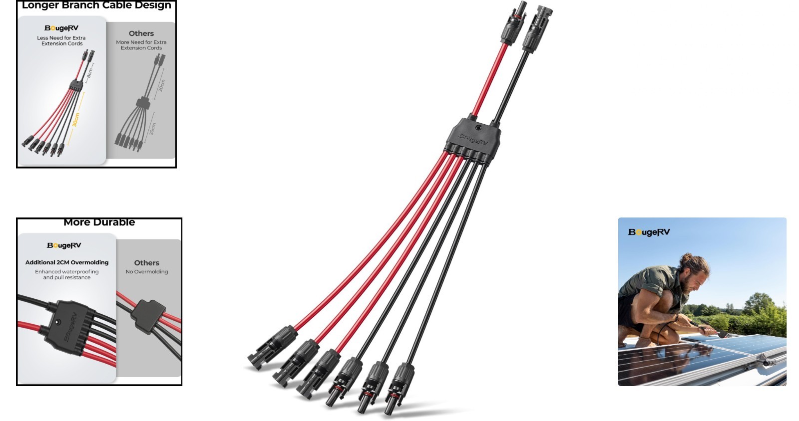 Solar Parallel Connectors for 2-3 Solar Panels, 2 to 6 Y Branch 10AWG Ad