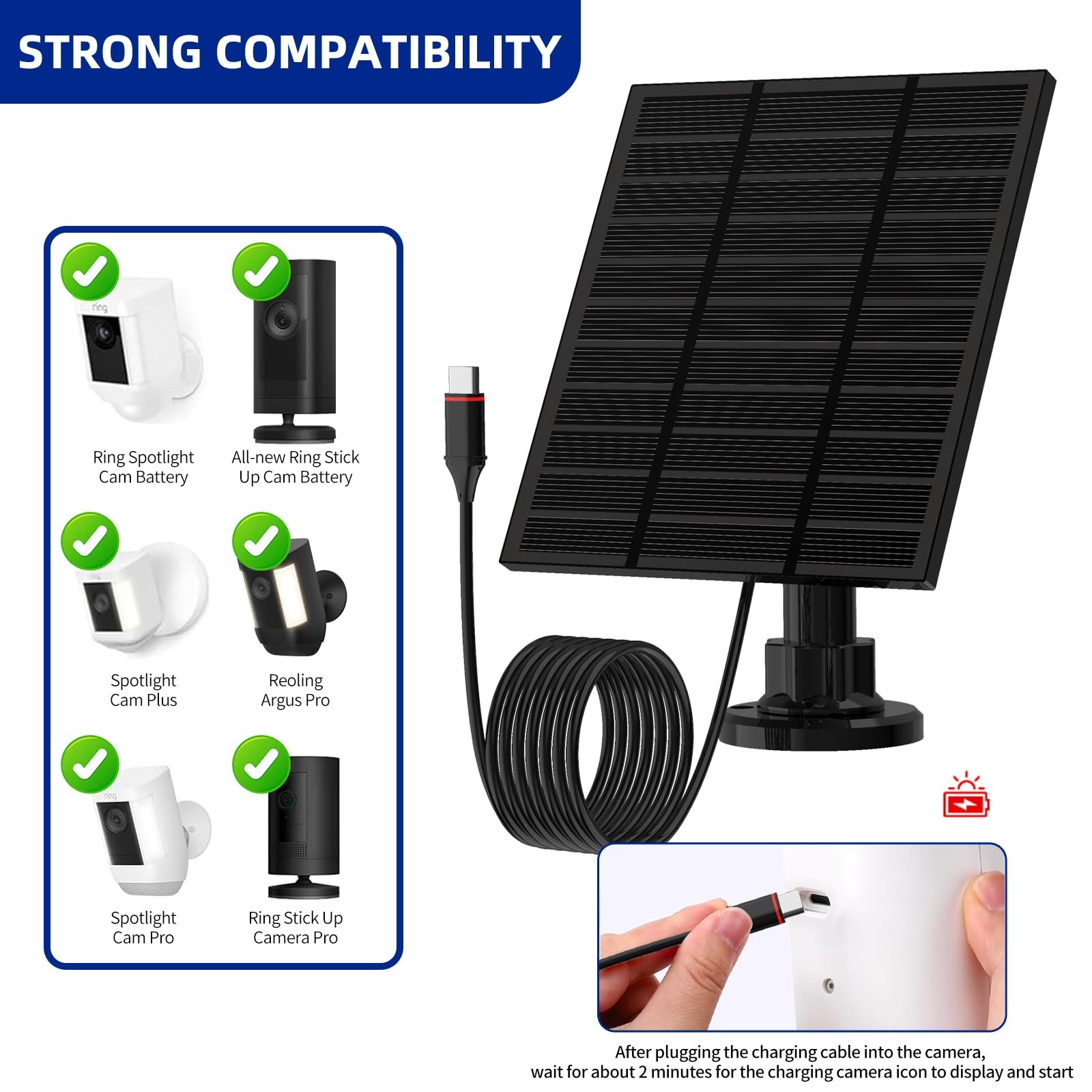 Solar Panels for Ring Outdoor (New Generation) 5W 5V Solar Panel Charger with…