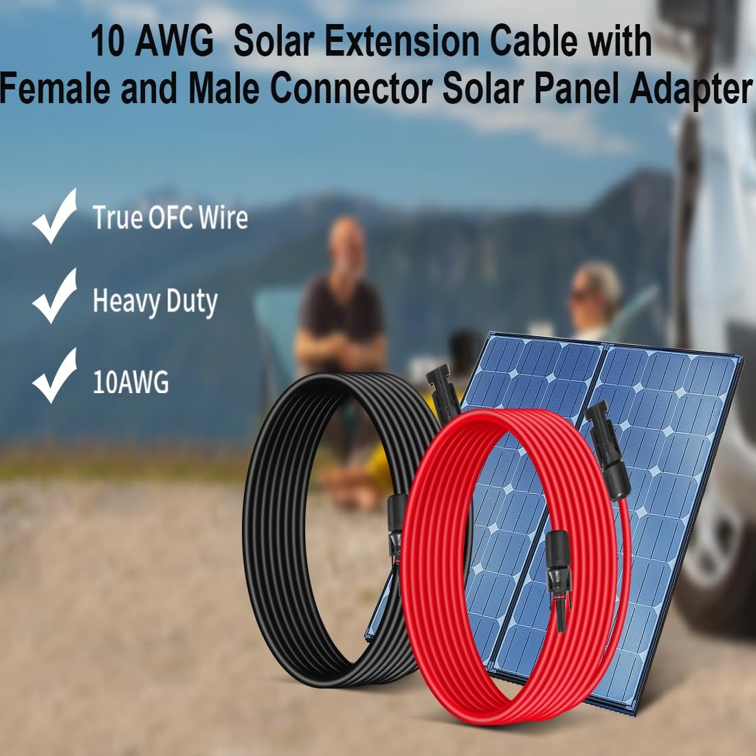 10AWG (6mm²) Solar Panel Extension Cable 50FT – Black & Red, Heavy Duty, Weather