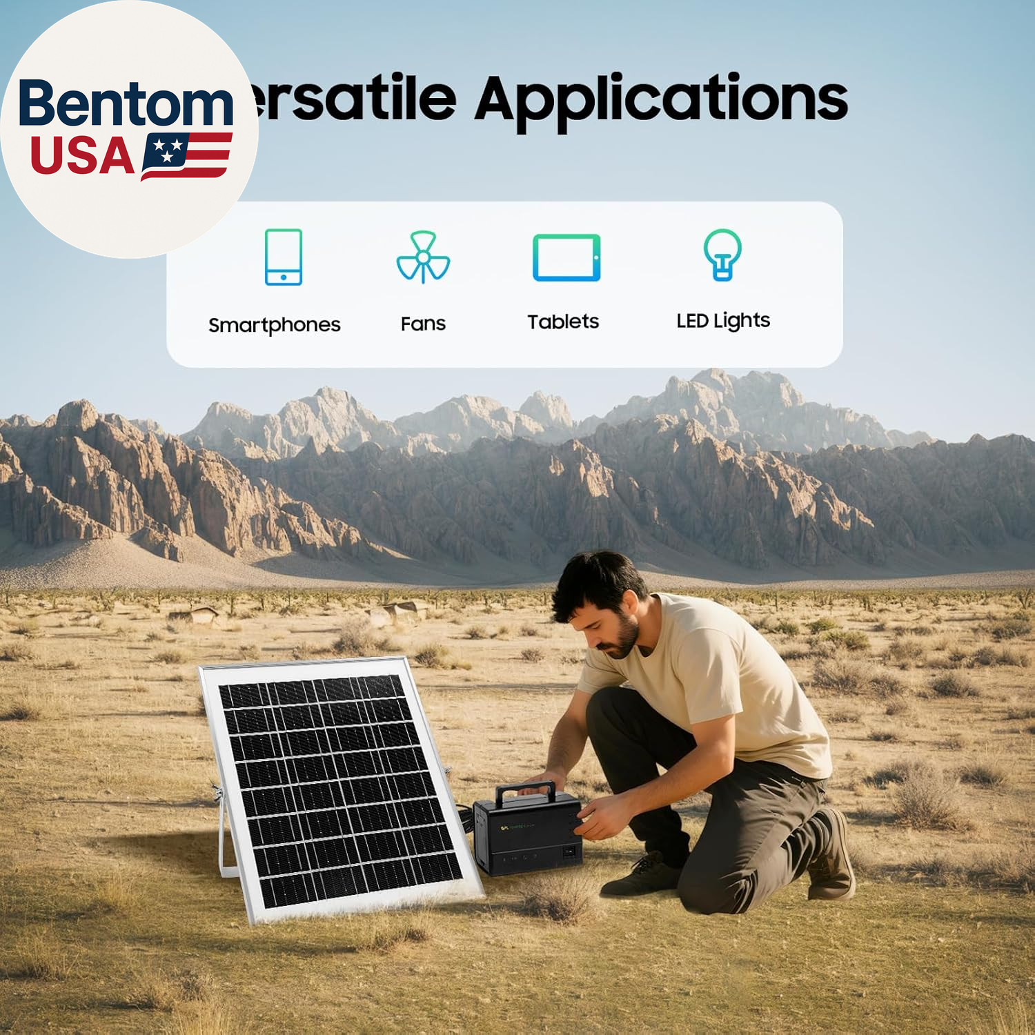 Solar Generator with 4 LED Bulbs & Solar Panel Portable Home Solar Power System