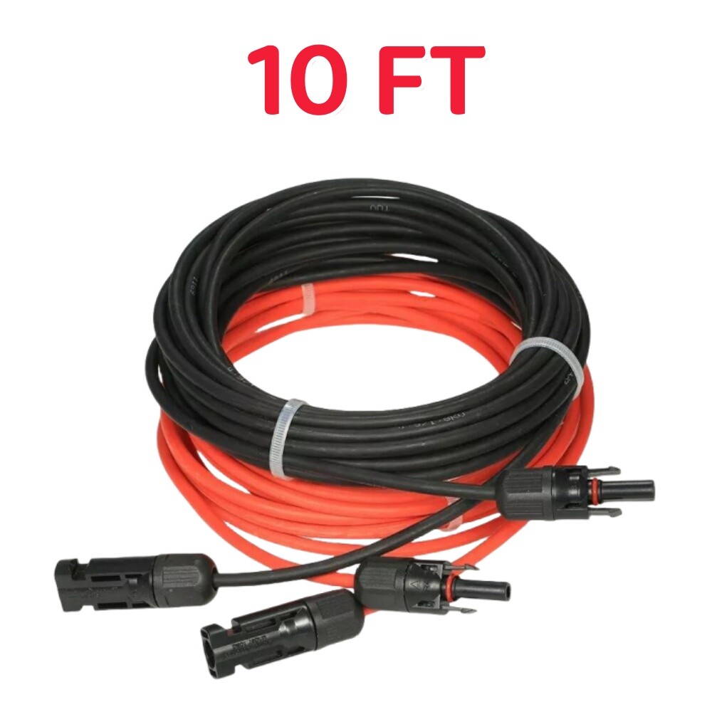 10 AWG Solar Panel Extension Cable PV Wire Solar Connectors Pair Black Red 6mm²
