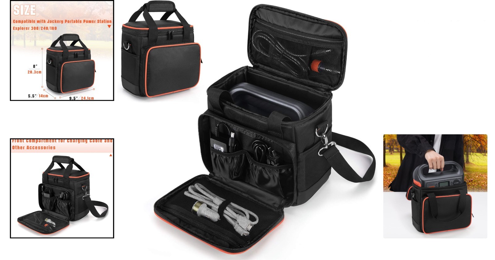 Multi-Pocket Black Carry Bag for Jackery Explorer – Ideal for Camping & Travel