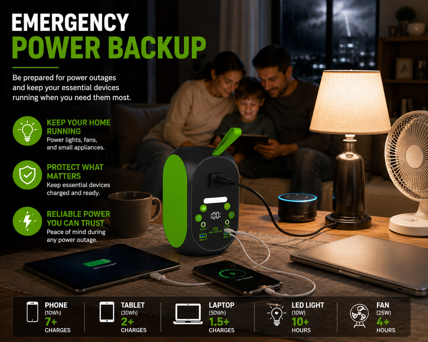 Portable Power Station 99.84Wh 120W LiFePO4 Solar Generator AC Outlet Camping
