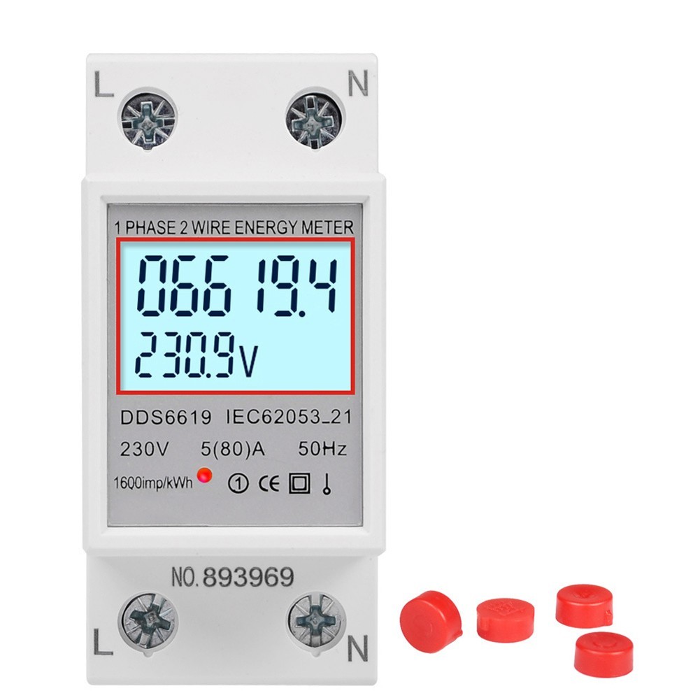 LCD Energy Meter for Din Rail Systems with Voltage Current Measurement 80A