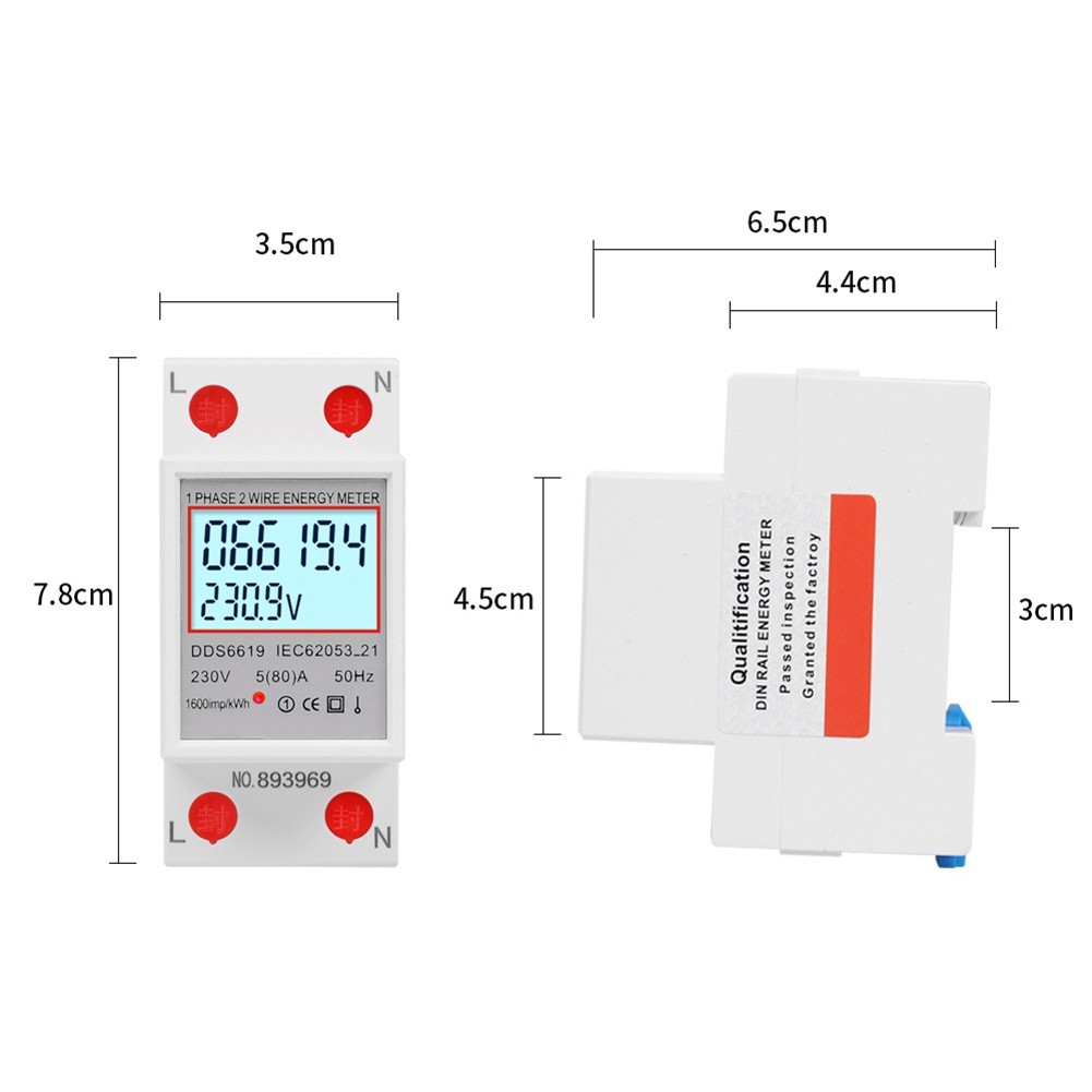 LCD Energy Meter for Din Rail Systems with Voltage Current Measurement 80A